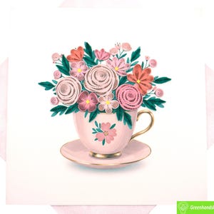 Delizia del tè floreale, biglietto di auguri quilling - Arte unica fatta a mano dedicata. Progetta biglietti di auguri per tutte le occasioni