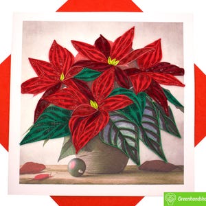 Poinsettia in vaso Auguri di Natale Quilling Biglietto di auguri - Unico Dedicato Fatto a mano/Cuore. Progetta un biglietto di auguri per tutte le occasioni