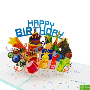 Biglietti d'auguri popup colorati di buon compleanno, 3D - Arte unica dedicata fatta a mano/fatta a cuore. Biglietto d'auguri di design per tutte le occasioni