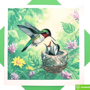Tarjeta de felicitación con diseño de colibríes en filigrana: arte único, hecho a mano y dedicado. Tarjeta de felicitación diseñada para cualquier ocasión por GREENHANDSHAKE.