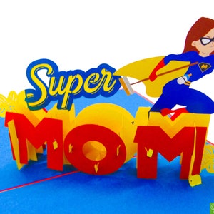 Super Mom, Pop Up Card, 3D Popup Greeting Cards - Unikatowa, poświęcona, ręcznie robiona/sercowa sztuka. Projekt karty okolicznościowej na każdą okazję