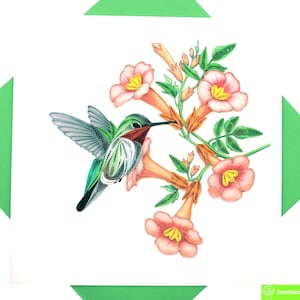 Il canto del colibrì, biglietto di auguri quilling - Arte unica dedicata fatta a mano/con il cuore. Progetta biglietti di auguri per tutte le occasioni