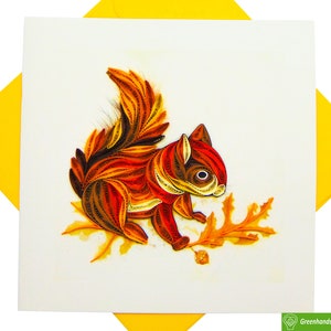 Carte de voeux quilling écureuil - oeuvre d'art unique dédiée à la main. Carte de voeux design pour toutes les occasions par GREENHANDSHAKE