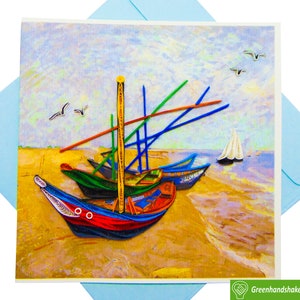 Van Gogh Fishing Boats on the Beach (1888) Biglietto d'auguri Quilling Art per tutte le occasioni