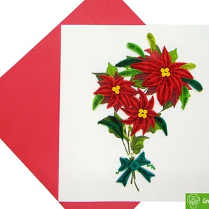 Roter Weihnachtsstern Quilling Karte: Handgemachte Blumen Grußkarte