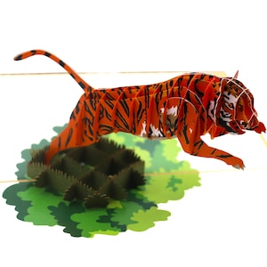 Tigre, tarjeta emergente, tarjetas de felicitación emergentes 3D: arte exclusivo hecho a mano/hecho con corazón. Tarjeta de felicitación de diseño para toda ocasión.