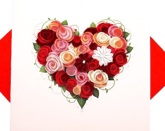Blühendes Herz Quilling Karte: Handgemachte Blumen Grußkarte