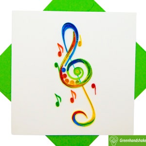 Notes de clé de sol, carte de voeux Quilling - Art unique dédié fait main/fait main. Carte de voeux design pour toutes les occasions par GREENHANDSHAKE