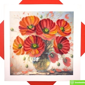 Bouquet di papaveri in vaso, biglietto d'auguri per quilling - Arte unica dedicata fatta a mano/fatta a cuore. Biglietto d'auguri di design per tutte le occasioni