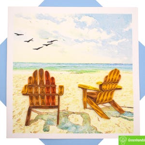 Cartão de felicitações Serene Beach Escape Quilling - Arte exclusiva e dedicada feita à mão. Design de cartão de felicitações para todas as ocasiões por GREENHANDSHAKE