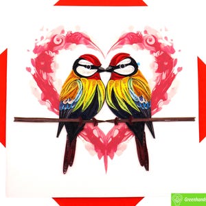 Amour perroquet, carte de voeux Quilling - Art unique dédié fait main/fait main. Carte de voeux design pour toutes les occasions par GREENHANDSHAKE