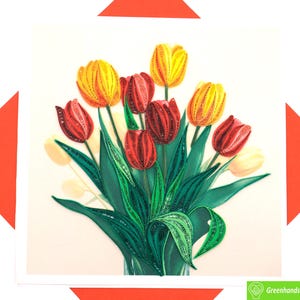 Tulip Elegance, biglietto di auguri Quilling - Arte unica fatta a mano dedicata. Progetta biglietti di auguri per tutte le occasioni