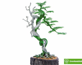 GREEN Bonsai Медный провод Дерево Скульптура, лучший подарок, ручная работа, совершенно новый, домашний декор