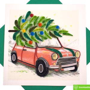Auto con albero di Natale Quilling biglietto di auguri-Unico dedicato fatto a mano/cuore. Progetta biglietto di auguri per tutte le occasioni