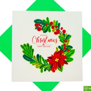 Biglietto d'auguri quilling con corona di alloro di buon Natale - Arte unica dedicata fatta a mano/con il cuore. Biglietto d'auguri di design per tutte le occasioni