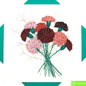 Garofani per l'anima, biglietto di auguri con quilling - Arte unica dedicata fatta a mano/con il cuore. Progetta un biglietto di auguri per tutte le occasioni