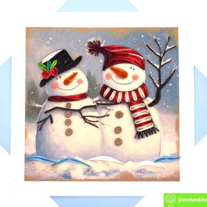 Biglietto di auguri con quilling Snowman Friends - Unico, dedicato, fatto a mano/con il cuore. Progetta un biglietto di auguri per tutte le occasioni