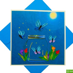 Lucioles, carte de voeux quilling - oeuvre d'art unique dédiée fait main/fait main. Carte de voeux design pour toutes les occasions par GREENHANDSHAKE