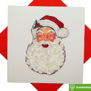 Cartão de saudação vintage de Natal com rosto de Papai Noel Quilling - Arte dedicada feita à mão/feita com o coração. Design de cartão de saudação para todas as ocasiões
