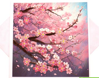 Biglietto di auguri floreale fatto a mano con quilling di fiori di ciliegio