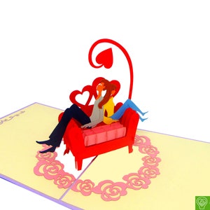Loving Young Couple Sitting on Sofa,Pop Up Card,3D Popup Greeting Cards-Unique Dedicated Handmade Art. Design Greeting Card for all occasion