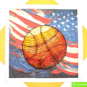 Biglietto d’auguri per quilling USA Basketball Glory, unico e dedicato arte fatto a mano. Biglietto di auguri di design per tutte le occasioni GREENHANDSHAKE
