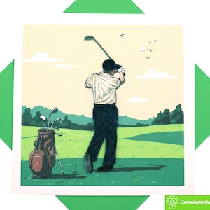 Biglietto d'auguri "Tee Time with Dad" con quilling - Arte unica e dedicata, realizzata a mano. Biglietto d'auguri di design per ogni occasione, realizzato da GREENHANDSHAKE.