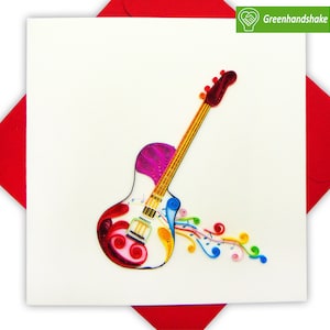 Artistieke gitaar Quilling wenskaart - unieke toegewijde handgemaakte/hartgemaakte kunst. Ontwerp wenskaart voor alle gelegenheden