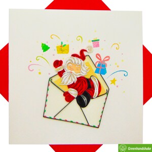 Biglietto d'auguri quilling per Babbo Natale, unico dedicato fatto a mano/fatto a cuore. Biglietto d'auguri di design per tutte le occasioni