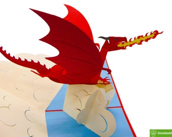 Tarjeta desplegable de dragón hecha a mano: Tarjeta de felicitación 3D