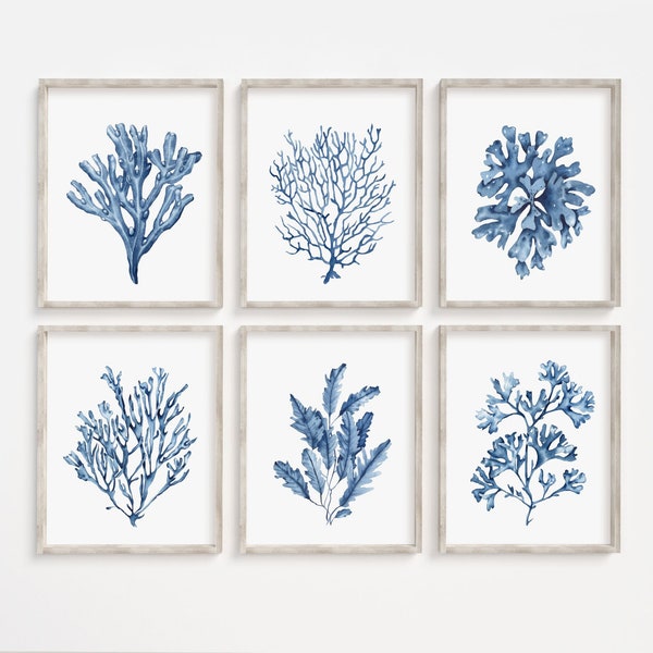 Coral Navy Wall Art Etsy