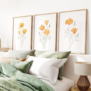Gelbe Kalifornische Mohnblumen Drucksatz von 3. Aquarell Wildblumen druckbare Kunst. California State Blumen Poster. Florale Wandkunst. Mohnblumenkunst