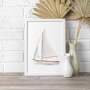Sailboat digital print. Watercolor sailing boat painting. Nautical printable wall art. Beach house wall decor. Neutral Sailboat art print.