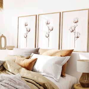 Beige botanical cotton bolls prints set of 3. Watercolor cotton painting. Neutral boho printable wall art. Farmhouse wall art. Autumn vibe