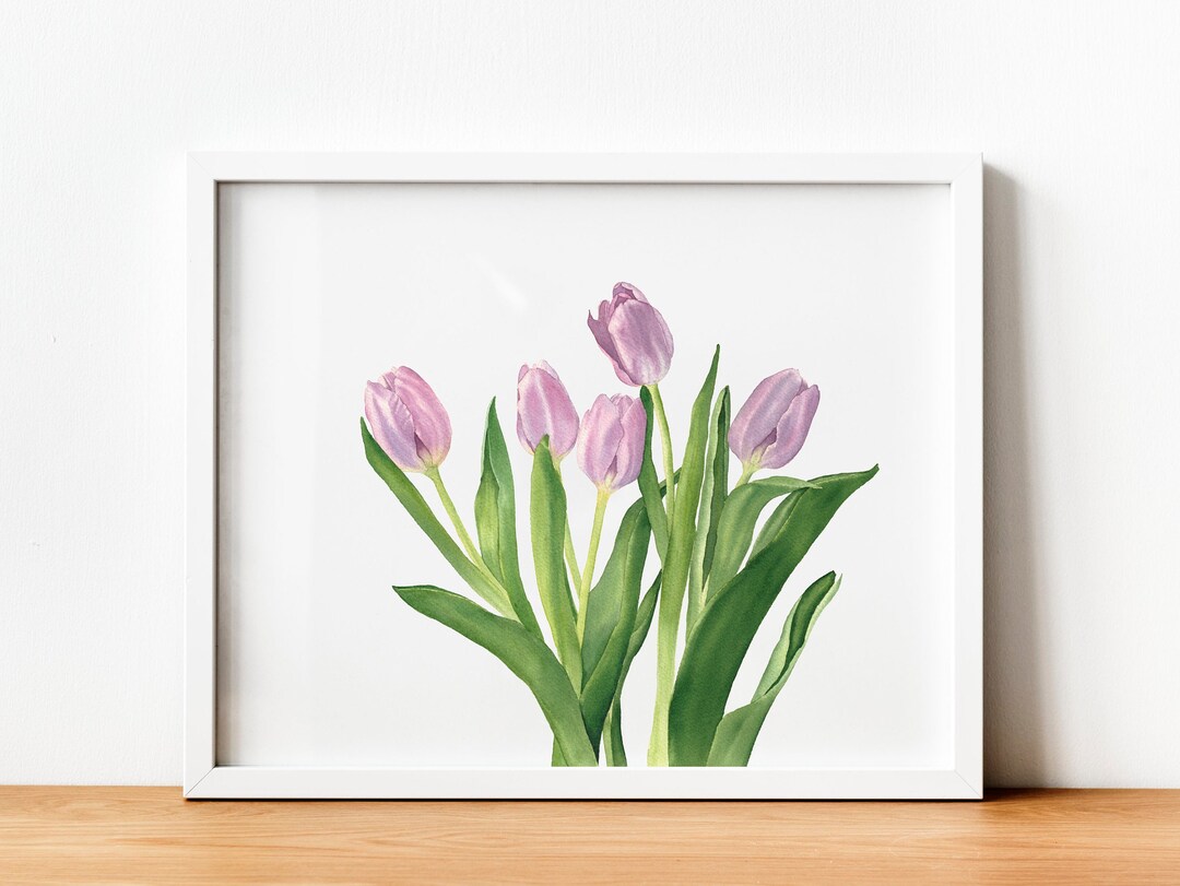 Watercolor Tulips Print | Pink Floral Wall Art (digital Download) - Etsy