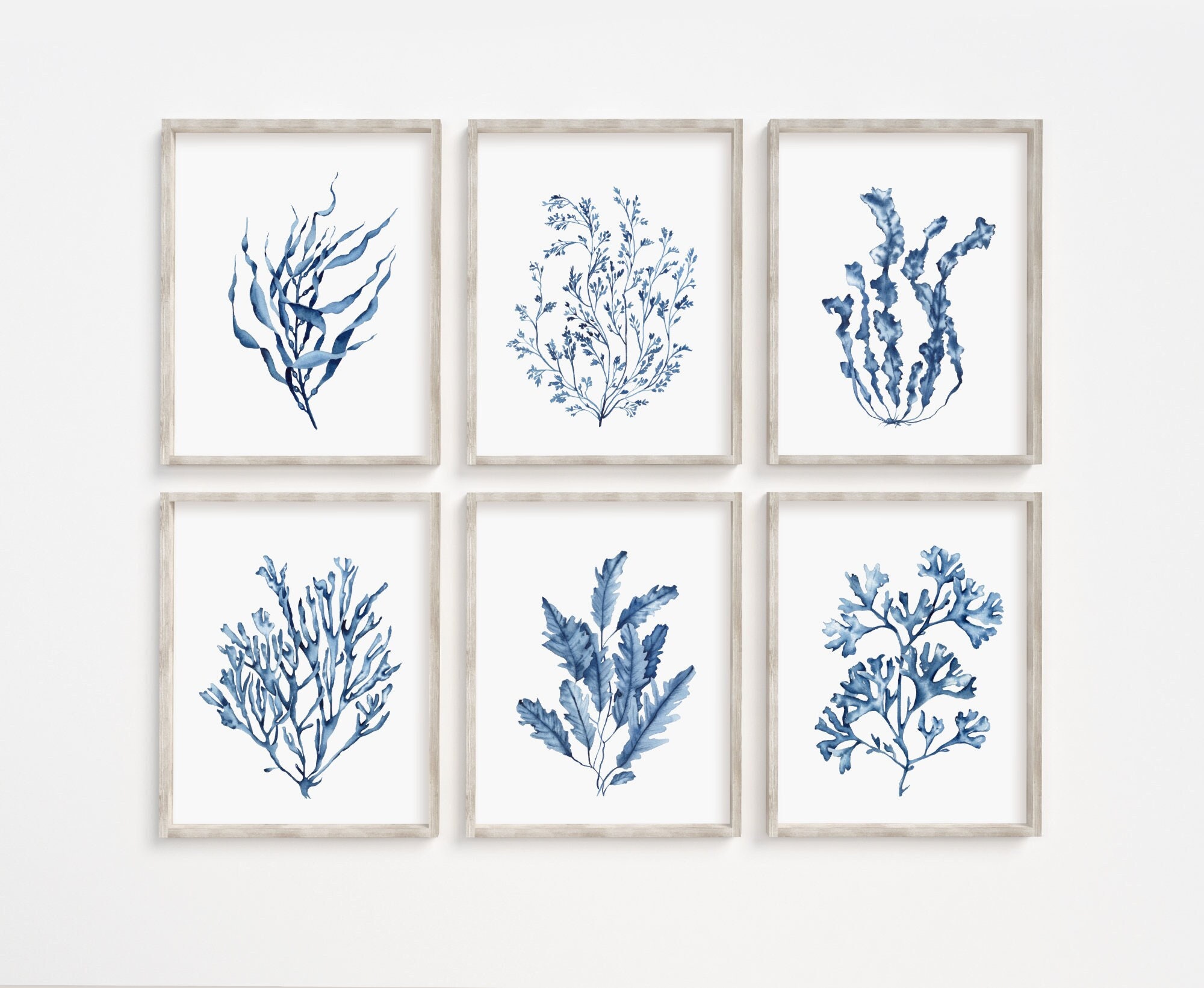 Blue Seaweeds Corals Prints Set of 6. Coastal Printable Wall Art ...