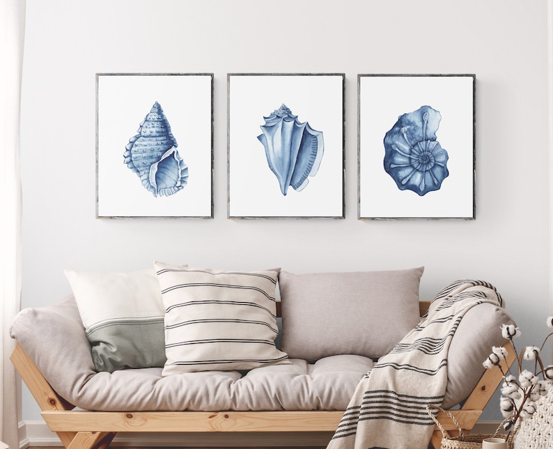 Blue Seashells Prints Set of 4. Coastal Printable Wall Art. Etsy