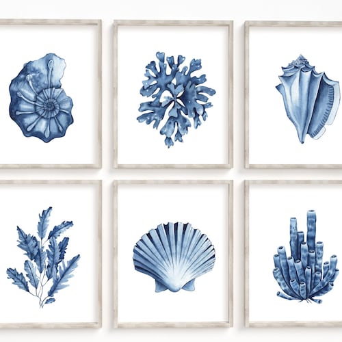 Blue Seaweeds Corals Prints Set of 6. Coastal Printable Wall - Etsy