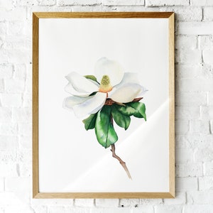 Witte magnolia kunst aan de muur. Magnolia direct downloaden. Botanische print. Bloemen wanddecoratie. Afdrukbaar aquarelmagnoliaschilderij.
