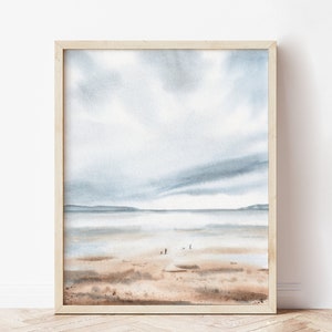 Modern abstract blue coastal wall art. Seascape watercolor print. Neutral abstract beach art print. Nautical printable wall art. Ocean art