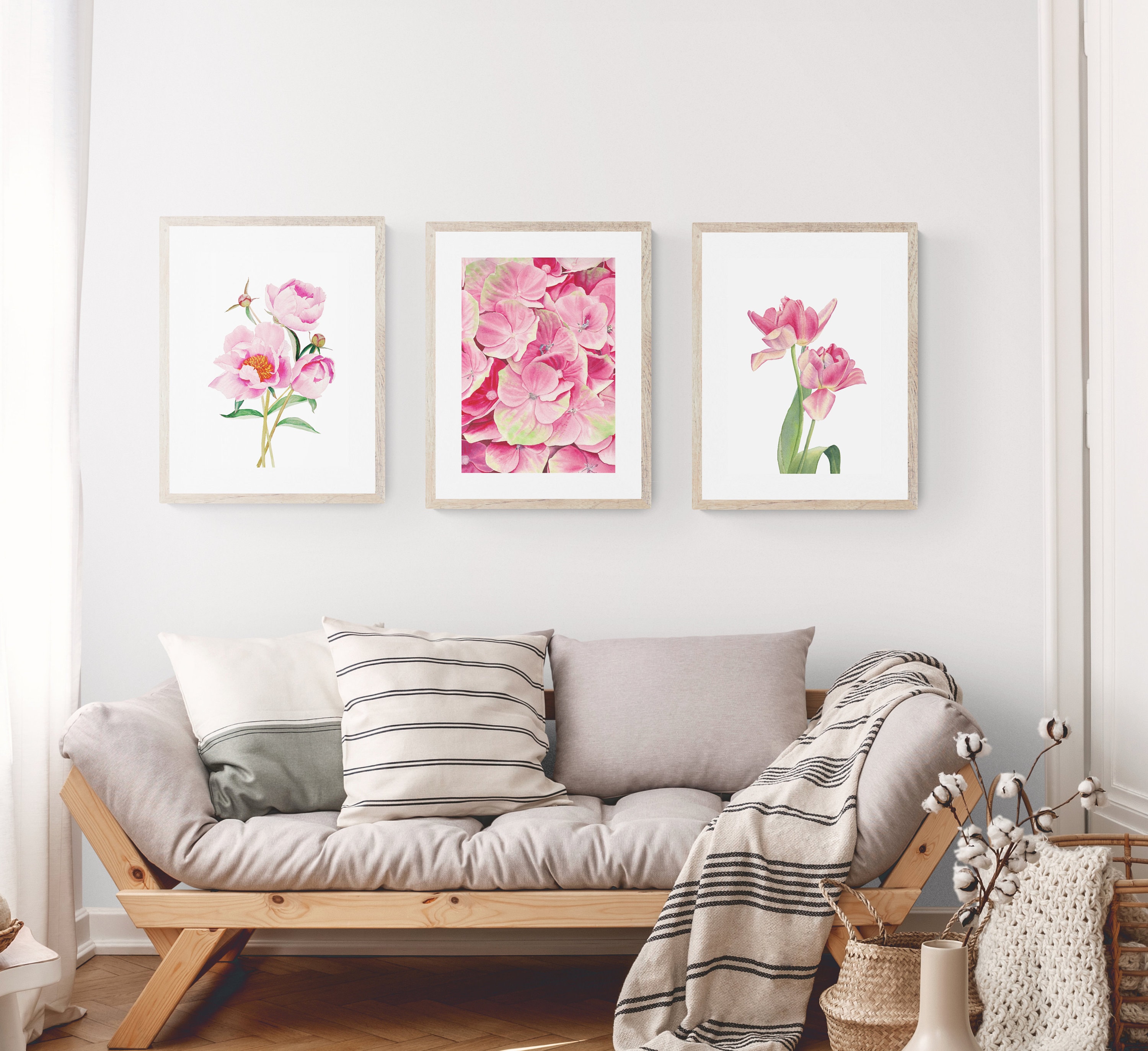 Watercolor Floral Prints Set of 3. Peony, Hydrangea, Tulips Wall Art ...