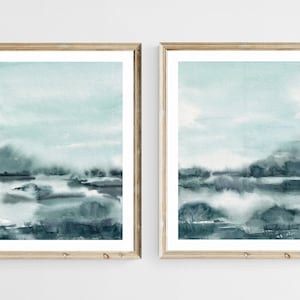 Grüne abstrakte Landschaftsdruck 2er-Set. Aquarell abstrakte Malerei. Modernes minimalistisches Poster. Landschaftsbild zum selbst ausdrucken. Abstrakte Kunst