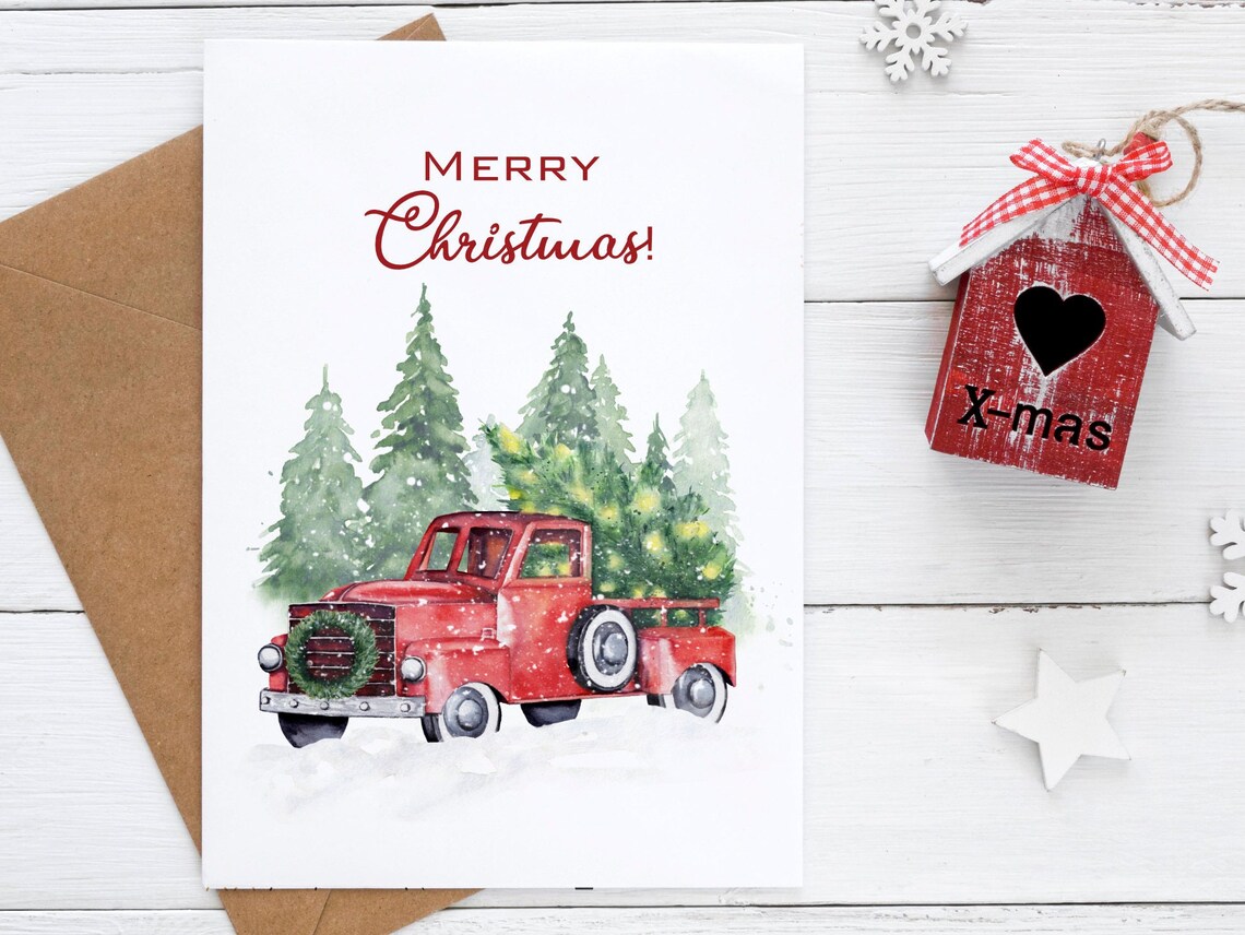 Red Truck Christmas Printable Home Decor Farmhouse Christmas - Etsy