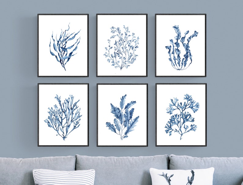Blue Seaweeds Corals Prints Set of 6. Coastal Printable Wall Art ...