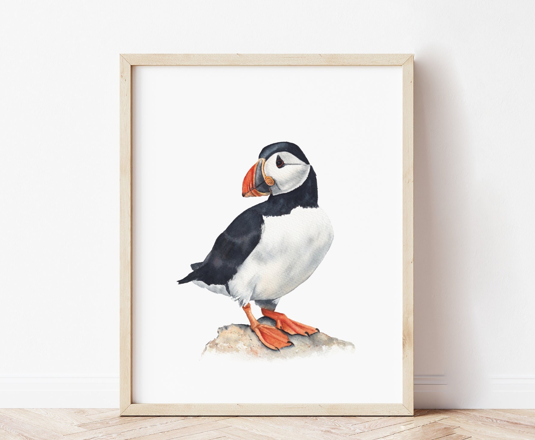 Atlantic puffin print. Ocean bird nursery print. Shore bird digital print. Coastal wall art. Watercolor sea bird poster. Bird printable art