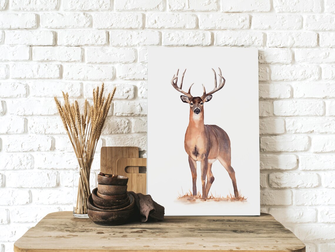 Whitetail Deer Printable Wall Art. Watercolor Reindeer - Etsy