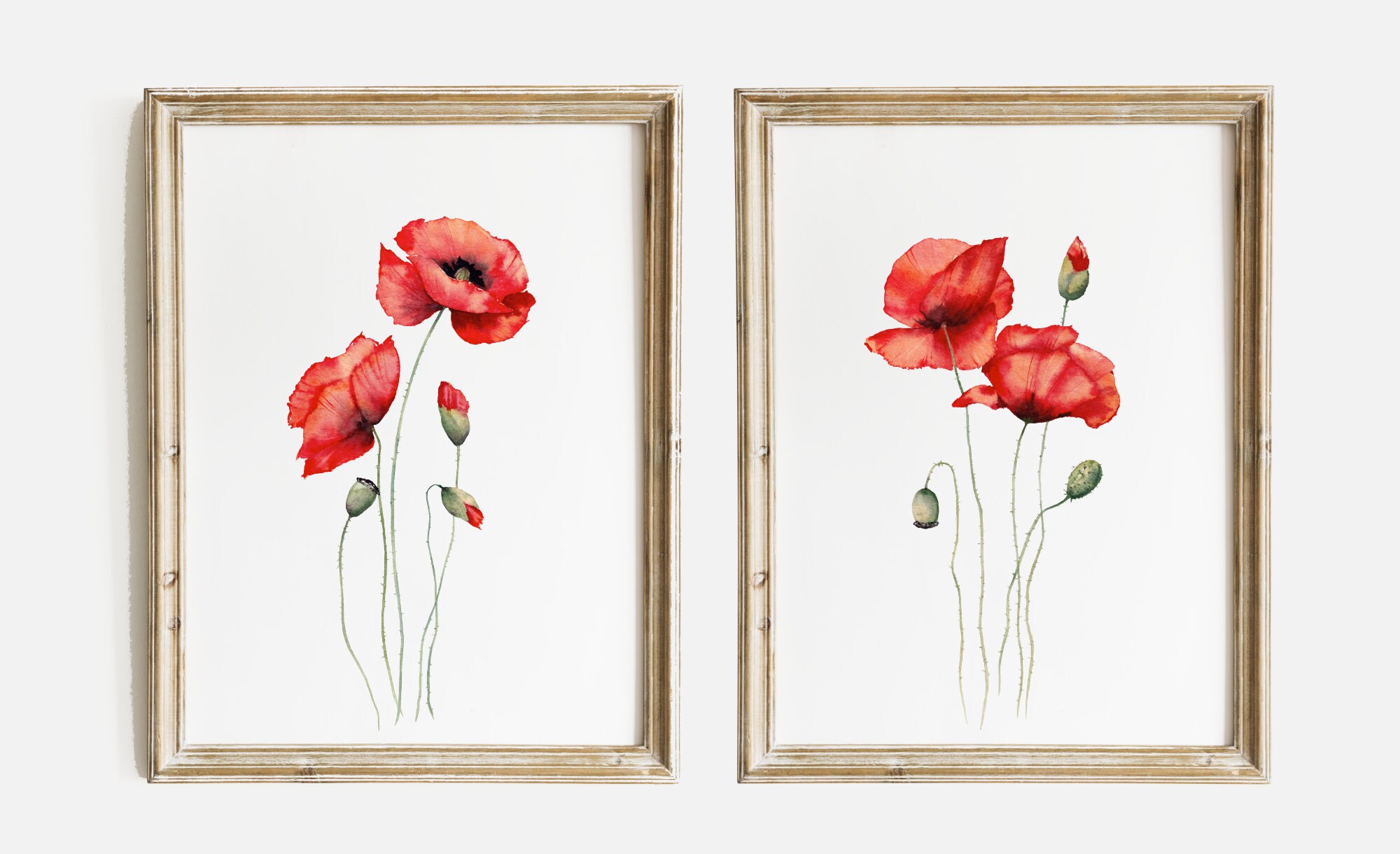 Red Poppies Watercolor Prints Set. Wildflowers Printable Wall Art. Set ...