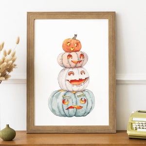 Halloween pumpkins print. Fall printable wall art. Watercolor Halloween art. Colorful pumpkins wall decor. Spooky pumpkins digital print.