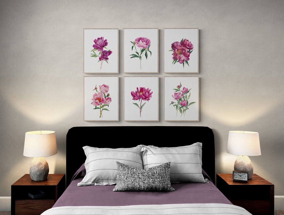 Peonies Printable Wall Art Set of 6. Watercolor Floral Gallery Etsy