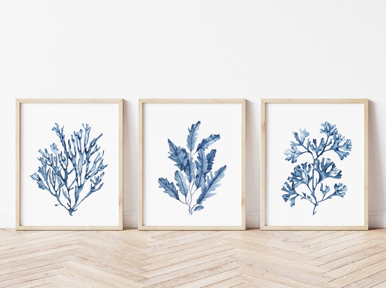 Blue Seaweeds Corals Prints Set of 6. Navy Coastal Printable - Etsy